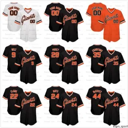 28 Buster Posey Baseball Jerseys SF Giants Crawford Brandon Belt Will Clark Willie Mays Willie McCovey Blank no name number Throwback baseba