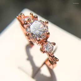 Cluster Rings 2023 Classic Rose Gold Round Three Small Diamond Couples Ring For Women Geometric Engagement Valentine's Day Gift Jewelry