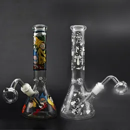 Wholesale 14mm Joint Bubbler Smoking Water Pipe Glow In The Dark Bong Downstem Diffuser Perc Glass Beaker Luminous Bongs with Big Size Oil Burner Pipe Cheapest