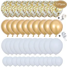 127PCS Białe granatowe balony garland konfetti metalowy złoty pastel lateksowy balony baby shower urodziny