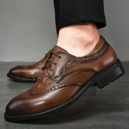 Crocodile Pattern Men's Oxford Shoes Luxury Formal Shoes Lace Up Male Wedding Party Footwear Genuine Leather Brogue Shoes