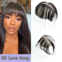 Frangia di capelli umani HD in pizzo Frangia con taglio smussato Bang 6x1 pollici Nessuna clip invisibile Attaccatura naturale con bambino per le donne Nero 230928