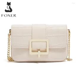 Evening Bags FOXER Split Leather Crocodile Pattern Women Crossbody Bag Fashion Lady High Quality Messenger For Female Luxury Shoulder