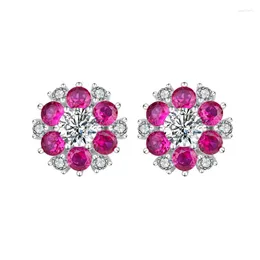 Studörhängen lyx 925 Sterling Silver Flowers Ruby Aquamarine Sapphire Gemstone Fine Jewelry for Women