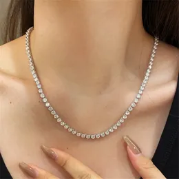 4mm Tenis Kolye Tasarımcısı Kadın S925 Sterling Gümüş Yuvarlak Elmas Kolyeler Beyaz 5A Kübik Zirkonya Chokers Kolye Zinciri Lüks Düğün Mücevher Hediye Kutusu