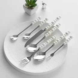 Dinnerware Sets Light Luxury Ceramic Pearl Handle Knife Fork Spoon Stainless Steel Tableware Set High Appearance Nordic Style
