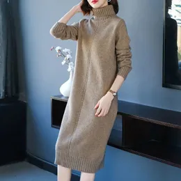 Casual Dresses Women Warm Long Sweater Knitting Dress For Autumn Winter 2023 Office Lady Turtleneck Thick Oversize Female Bottom