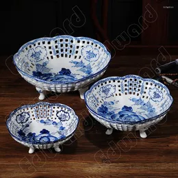 Plates Fruit Tray Blue And White Ceramics Modern Style Hollowed Out Hand-painted Dinner Creative Home Living Room Trays