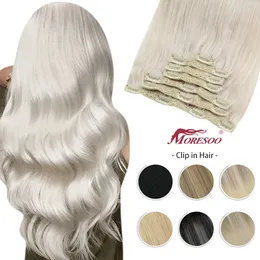 Lace S Moresoo Clip w ludzkich włosach naturalna maszyna Remy jedwabisty prosty podwójny wątek Balayage Ombre Clips 230928