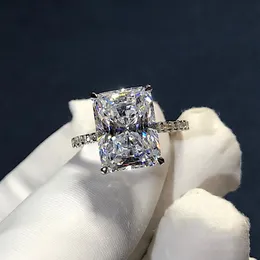Anel de prata esterlina 925 corte 5ct diamante moissanite quadrado noivado aliança de casamento para mulheres presente309f