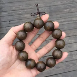 ゴールドシルクナンムシェンXiang Yin Wood Wu Mu Buddhas Beads Men's 20mm古い材料ブレスレットBangle269p