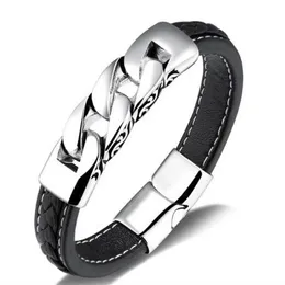 Rostfritt stål armband armband 215mm män läder armband män smycken ny gåva för menba102063293f