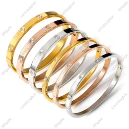 Stainless Steel Crystals Bangles Bracelets for Women Fashion Rose Gold Color Open Cuff Bangles Classic Jewelry