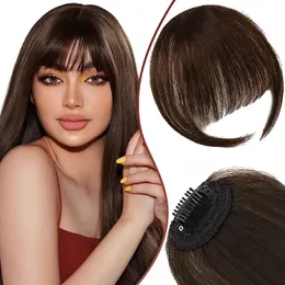 Lace S 100 Human Hair Medium Brown Bangs Clip Wispy Natural Air 230928