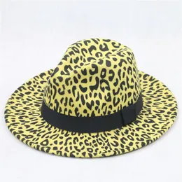 Faux Wool Leopard Fedora Hats for Women Men Party Festival Fashion Felt Jazz Hat Wide Brim Panama Goth Top Vintage Wedding Hat266g