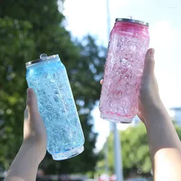 Water Bottles Creative Cups With Straw BPA Free Double Layer Plastic Summer Cola Crushed Ice Bottle Outdoor Sports Drinking Cup