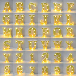 Figurine decorative Oro LED Lettera Luce Alfabeto Numero luminoso Lampada Lettere Notte per proposta di confessione Decorazione bar di casa