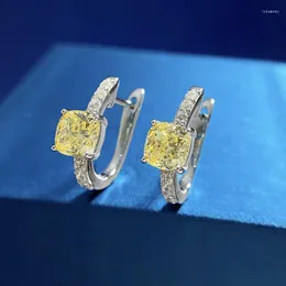 Pendientes traseros de plata 925 con alto contenido de carbono 6x6, aro de moissanita de diamante amarillo para mujer