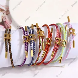 Multicolor Cord Fashion Simple Men's and Women's Double Layer Handwoven Bracelet Adjustable Stainless Steel Charm Bracelet