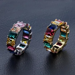 Mens Hip Hop Iced Out Rings Jewelry 2018 New Fashion Gold Rainbow Ring Colorful Diamond Ring237M