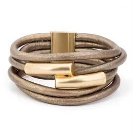 Multilayer Gold Color Magnet Gray Pu Rope Wrap Armband Bileklik Pulseira Feminina Armband för kvinnors armband1241p