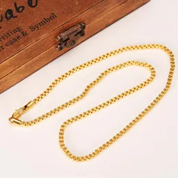 50cm 3mm Brand Ethiopian Square 24k Yellow Fine Gold GF Thick Necklaces Box Chain Dubai Arab285c