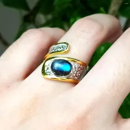 Klusterringar lii ji 925 sterling silver opal amber lapis ametyst kyanite labradorite vintage personlighet geometri justerbar ring