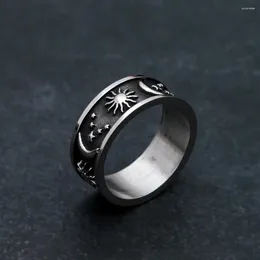 Cluster Ringe Einzigartige Sonne Mond Stern Ring Für Männer Punk Edelstahl Einfache Paar Frauen Biker Mode Schmuck Geschenke Großhandel
