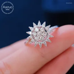 Cluster Rings Aazuo Engagement Jewerly 18K White Diamonds 0.85ct Solid Gold Sun Flower Upscale Trendy Senior Party Fine Jewelry