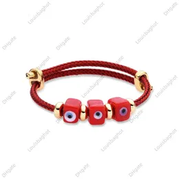 Zalman Red/black Rope Chain Bracelets for Women Girl Resin Square Three Eyes Strand Bracelet Adjustable Cute Jewelry Dainty