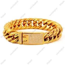 Bracelet Men 12mm14mm Stainless Steel Rock Punk Exaggerated Personality Zircon Cnc High Quality Bracelet Male Gold Jewelry