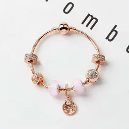 New style loose charm beads life tree pendant bangle rose gold charm bracelet girl women gift DIY Jewelry Accessories2599