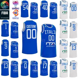 CUSTOM Printed National Team Italy Basketball Jersey World Cup 13 Simone Fontecchio 0 Marco Spissu 9 Nicolo Melli 33 ACHILLE POLONARA 7 STEF