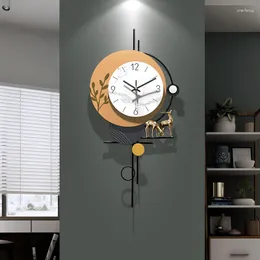 Relógios de parede criativo nórdico design moderno sala de estar grande luz luxo metal arte fundo silencioso escritório decoração casa