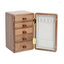 Smyckespåsar Elegant förvaring för kvinnor 5Drawers Wood Necklace Rings Box Unique Organizer Home Use F19D