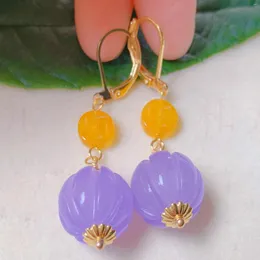 Dangle Earrings Fashion Natural Purple Pumpkin Beads Yellow Jade Gold Classic Lucky Ear Stud Halloween Thanksgiving Hook Diy