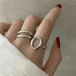Minimalistisk oval o-formad bokstav ihålig 925 sterling silver justerbar ring för kvinnor geometriska asymmetriska smycken hel12945