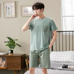 Men's Sleepwear Striped Shorts Short Sleeve Tops Pajama Sets Men Summer Soft Modal Pajamas Home Suit Mens Loose Nightwear 2pcs/set