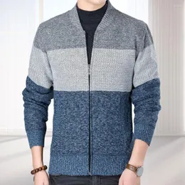 Men's Sweaters Sweater Autumn Winter Men Contrast Color Stripes Knitting Cardigan V-neck Long Sleeve Slim Fit Zipper Placket Coat