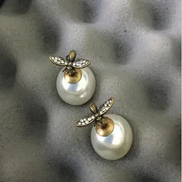 Brincos de pérola dupla face tamanho clássico agulha de prata esterlina com brincos de diamante260D