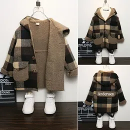 Coat 415 Years Kids Woolen Coats Winter Boys Blends Jackets Hooded Plaid England Style Children Outerwear Tops Clothes S82 230928
