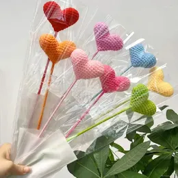 Flores decorativas mão de malha flor fio crochê amor coração tecido buquê decoração de casamento artificial presente dos namorados para os amantes