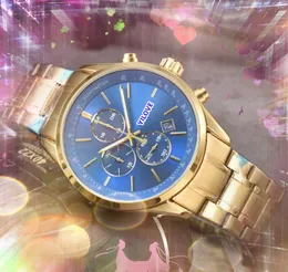 인기있는 남자의 큰 다이얼 비즈니스 스톱워치 시계 전체 기능 상단 디자이너 석영 운동 시계 시계 스테인리스 스틸 밴드 대통령의 날짜 럭셔리 손목 시계 선물