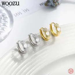 Hoop Earrings WOOZU 925 Sterling Silver Vintage White Enamel Love Heart Huggie For Women Wedding Charms Fine Jewelry Accessories
