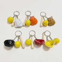 Keychains 3Pcs/set Baseball Glove Bat Keychain For Bag Pendant Car Key Chain Yellow Leather Ball Ring Gift Sport Fans Keepsake Jewelry
