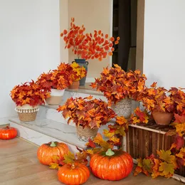 Faux Floral Greenery Autumn Artificial Red Maple Leaves Bouquets for Home Party Balcony Garden Thanksgiving Day Harvest Festival Fall Decoration 230928