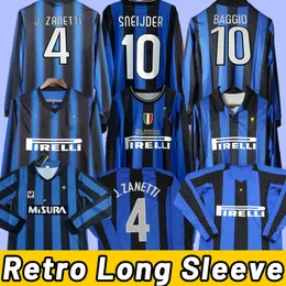 2009 Retro Soccer Jerseys Miito Sneijder Zanetti Milan Eto'o Piłka nożna Djorkaeff Baggio Adriano Milan Inter BatisTuta Long Sleeve 09 10 11 98 99 2010 2011 1998 1999 90