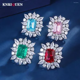 Cluster Rings 2023 Trend 10 14MM Ruby Emerald Aquamarine Lab Diamond Wedding Ring Retro Gemstone Cocktail Party Fine Jewelry Female Gift
