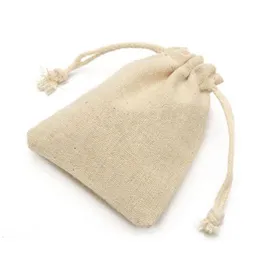 Bolsa pequeña de lino Natural, saco de yute de arpillera con cordón, bolsa de regalo con cordón, 50 Uds., 2634