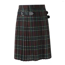 Men's Pants Mens Fashion Casual Retro Scottish Style Plaid Contrast Waistband Pleated Skirt Autumn Traditional Highland Tartan Kilt